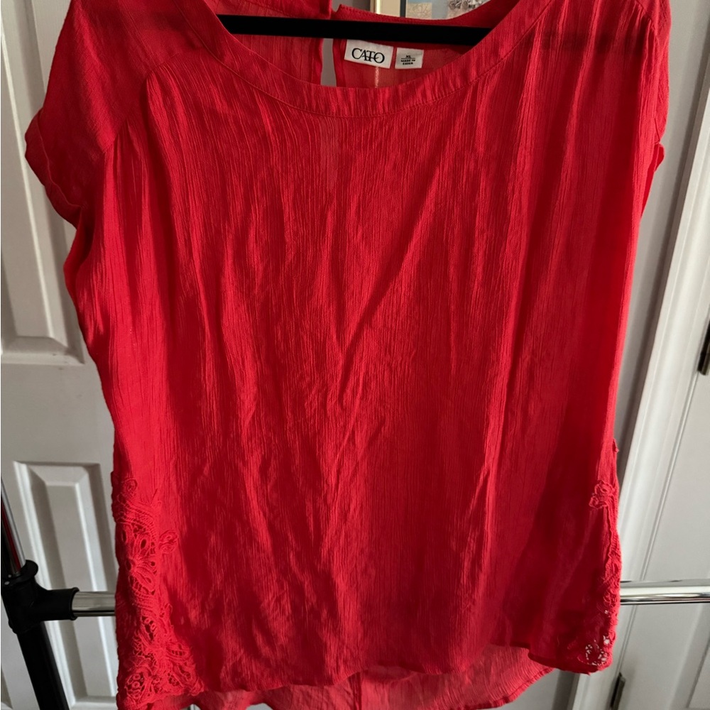 NWOT Cato Women's XL Rayon Gauze bright orange/coral/Red Top